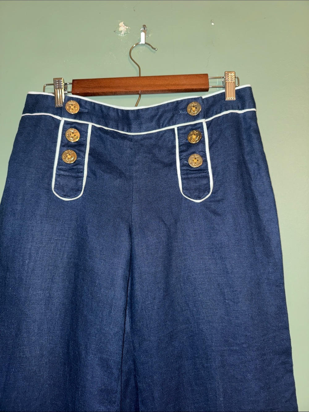 American Living Sailor Pant 100% Linen Navy and White Wide Leg Pant 4 Nautical - Picture 2 of 5